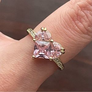 Gold Pink Crystal Heart Ring